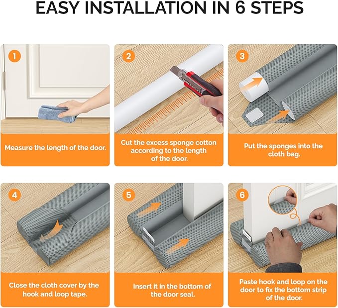 fowong 2 Pack Door Draft Stopper 30" Adjustable Under Door Noise Stopper for Bottom of Doors, Soundproofing Draft Guard, Grey