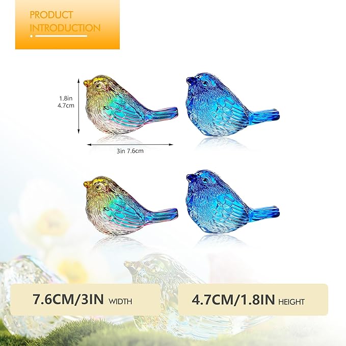 Set of 4 Handmade Blown Glass Birds Collectible Figurines Gifts for Women Men Bird Lovers Crystal Red Bird Figurine Statue for Home Table Centerpiece Decor
