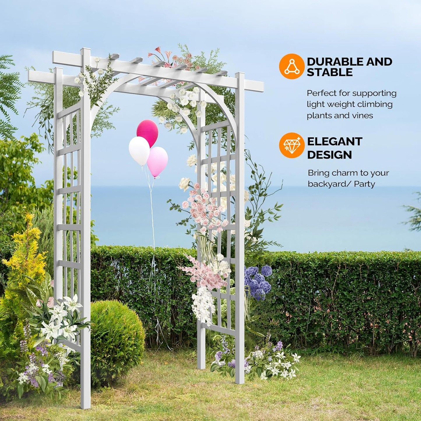 VINGLI Garden Arbor, PVC Wedding Arch for Ceremony Party, Garden Trellis for Climbing Plants Outdoor, Arch Backdrop Stand for Garden, Backyard, Lawn, Wedding