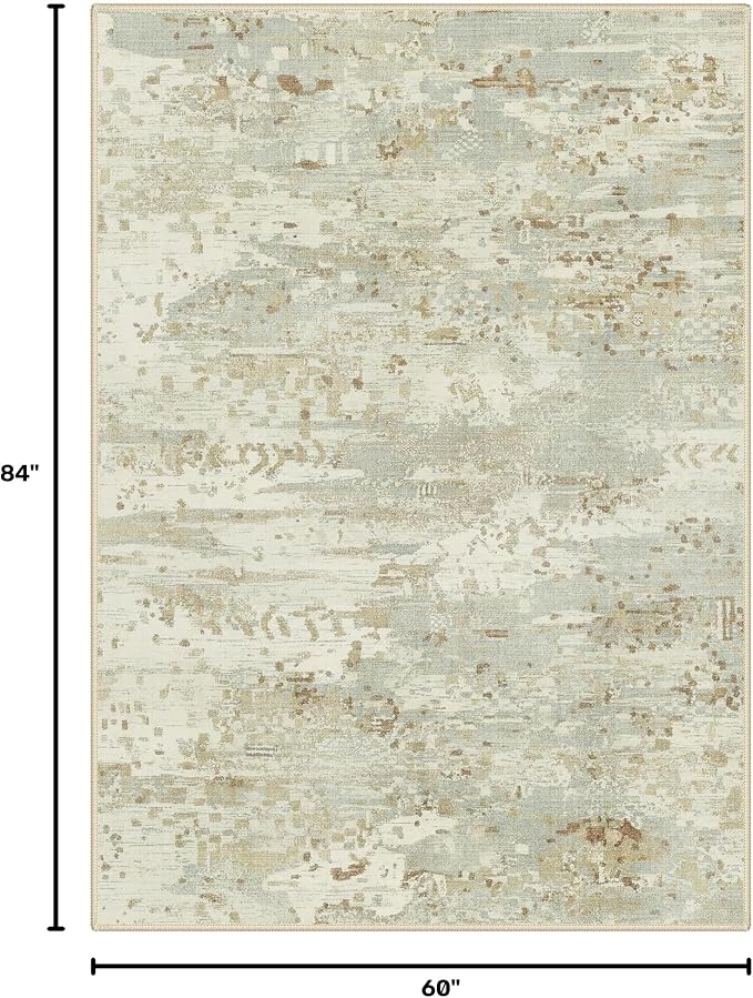 BEIMO Area Rugs 5x7 for Living Room Bedroom, Modern Abstract Machine Washable Rug, Large Soft Low Pile Floor Carpet with Non Slip Backing for Dining Room, Beige