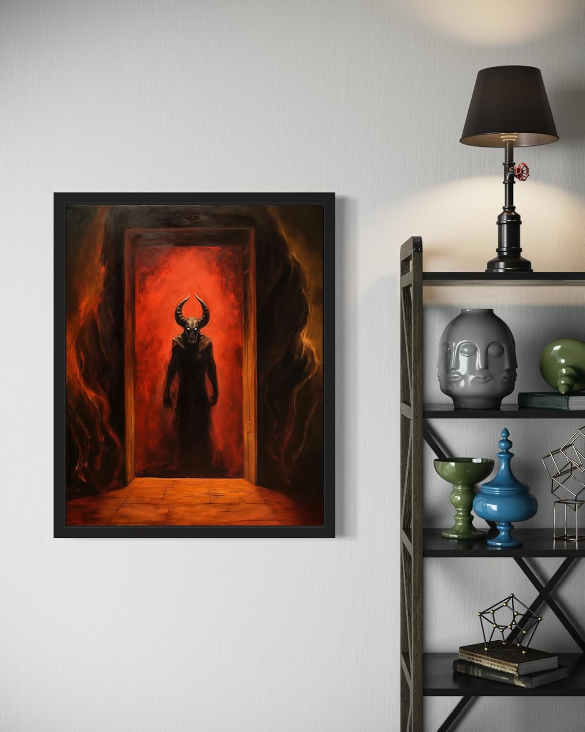 Satan and Hell Poster Art Print, Halloween Scary Vintage Wall Art Academia Spooky Painting Decoration for Horror Prints, Gothic Posters Bedroom Decor 89 (Satan and Hell, 11 x 14 inches, Black Frame)