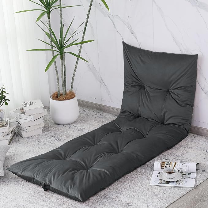 BALAPET Floor Lounger Pillow,Foldable Light Thick Tufted Floor Pillow Cushion with Elasticized Webbing for Easy Storage Floor Lounger for Meditation, Playing, Yoga, Reading, Sleeping(Dark Gray)