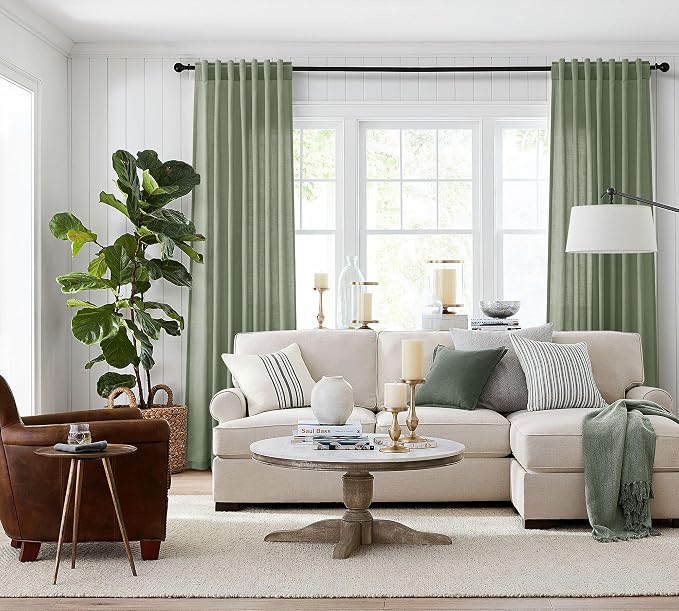 Jowels Light Sage Green Linen Curtains 84 Inch 2 Panels for Living Room | Light Filtering Semi Sheer Curtain, Back Tab Pocket Pleated Look, Boho Farmhouse Textured Privacy Drapes for Bedroom Window