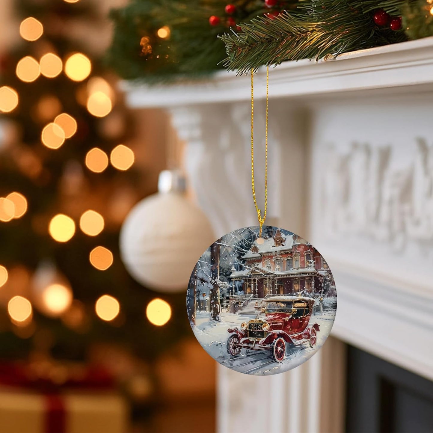 Vintage Christmas Ceramic Ornament Gifts, Retro Winter Christmas Decorative Hanging Ornaments for Xmas Tree Holiday Party Decoration, Winter Xmas Tree Decorations