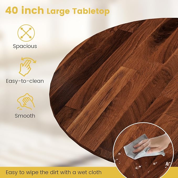 Giantex Round Dining Table, 39" D X 29" H, Rubber Wood Pedestal Table W/Round Tabletop & Curved Trestle Legs, 4-Person Dinner Table for Kitchen, Dining Room, Restaurant (Walnut)