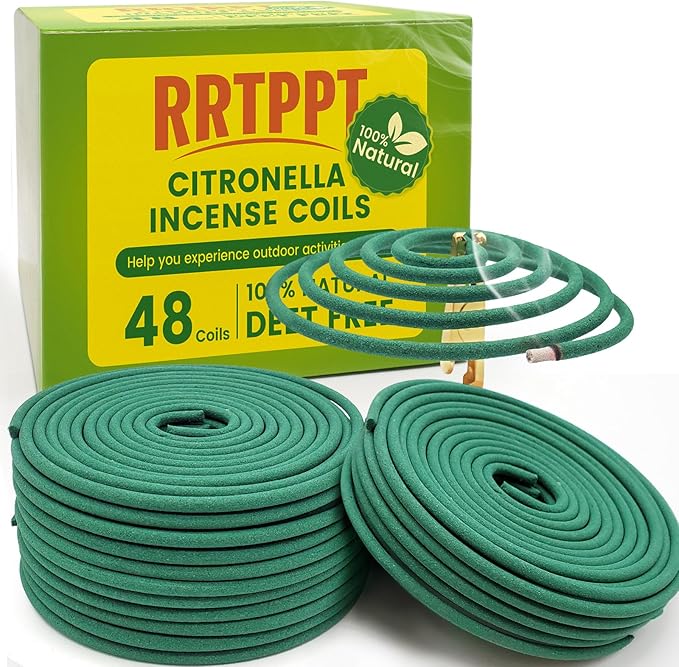 Citronella Incense coils, Made from Natural Plants, Suitable for Outdoors, Indoors, by the Pool, in the Yard, 48 coils and Coil Holders.