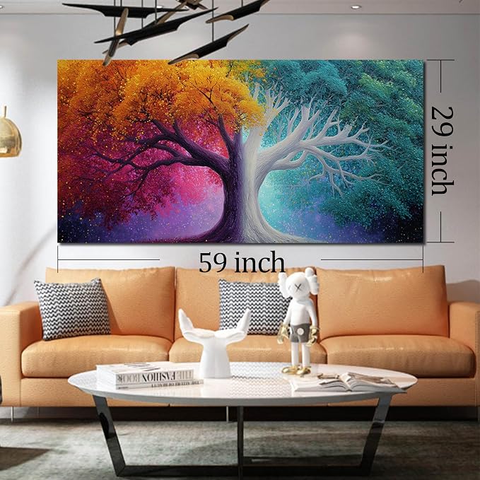 AOZEMI Colorful Wall Decor Tree Wall Art Canvas Large Pictures Art for Living Room Bedroom Bathroom Office Modern Artwork 29"x 59"