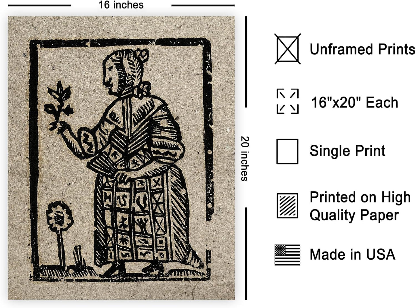 Poster Master Vintage Woodcut Poster - Retro Medieval Print - 16x20 UNFRAMED Wall Art - Gift for Gothic, Horror Fan - Witch Holding a Plant, Magic, Spell, Herbalist - Wall Decor for Bedroom, Dorm