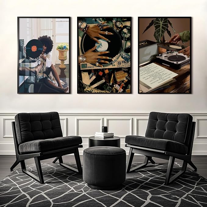Black Woman Wall Art African American Women Canvas Wall Decor Black Girl Poster Fashion Female Wall Art Feminine Abstract Pictures Boho Prints for Bedroom Bathroom 16x24 Inch Unframed Set of 3