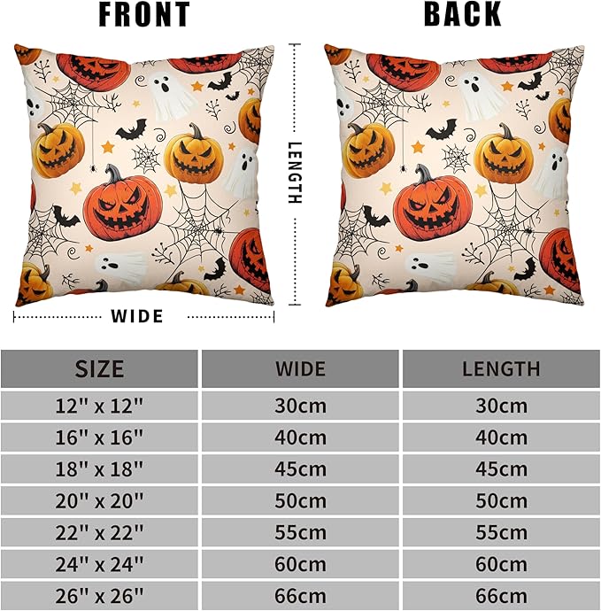 Halloween Pillow Covers 20x20 Set of 2 Jack-O-Lantern Bat Spider Web Ghost Throw Pillow Covers Horror Pumpkin Pillowcase Holiday Decor Cushion Case for Party Outdoor Sofa