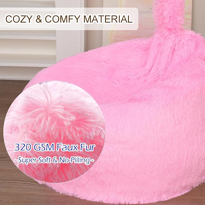 BCU Bean Bag Chairs for Kids and Adults Without Filler (Cover Only) Comfy Plush Fluffy Bean Bag Chair Cover Lazy Sofa Cover for Bedroom Living Room, Snow Pink