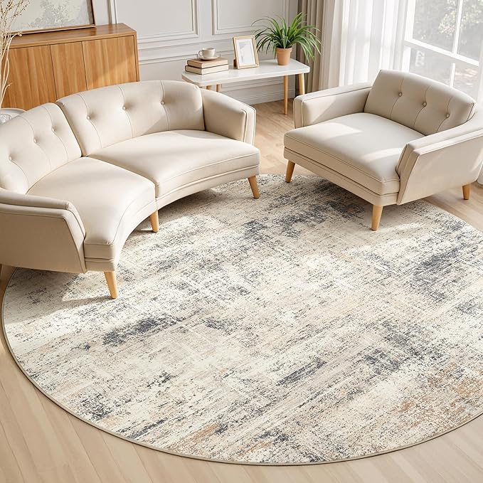 Lofus 6ft Area Rugs for Living Room, Gold Washable Area Rug with Non-Slip Backing,Soft Abstract Carpets for Bedroom Dining Room Home Office Indoor Nursery