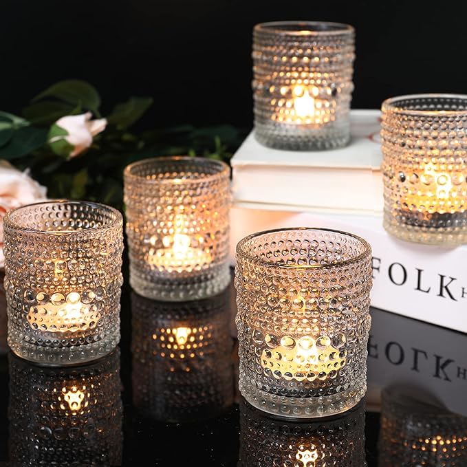 24 Pack Votive Candle Holders, Clear Glass Tealight Candle Holders DIY Wax Filling for Wedding, Tea Light Candles Holder for Home Table Decoration