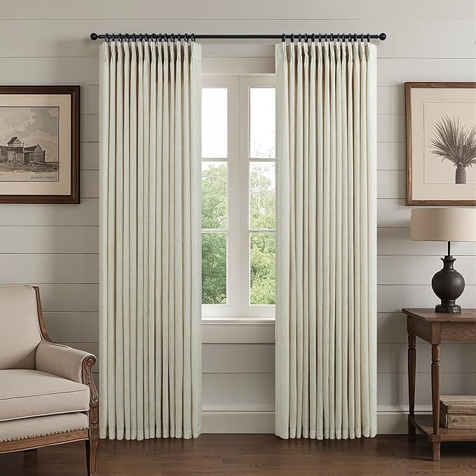Modern Farmhouse Flax Linen Curtains 80 Inch Length 2 Panels Set for Living Room Dining Pinch Pleated Back Tab Thick Long Drape Neutral Rustic Burlap Semi Sheer 80 Inch Curtain for Bedroom Window Door