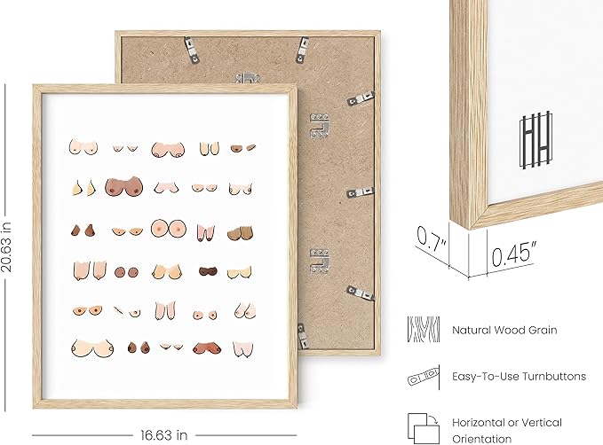 HAUS AND HUES Funny Bathroom Wall Art – Boobs Poster, Witty Restroom Prints, Humorous Washroom Artwork, Fun Wall Accent (16x20, Beige Frame)
