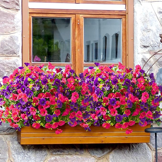 Waipfaru 24 Bundles Artificial Flowers for Outdoors Faux Plants Outdoor, UV Resistant Artificial Plants Outdoor, Silk Petunias Fake Flowers for Outside Home Decor Planter Porch Decoration, Mix Color