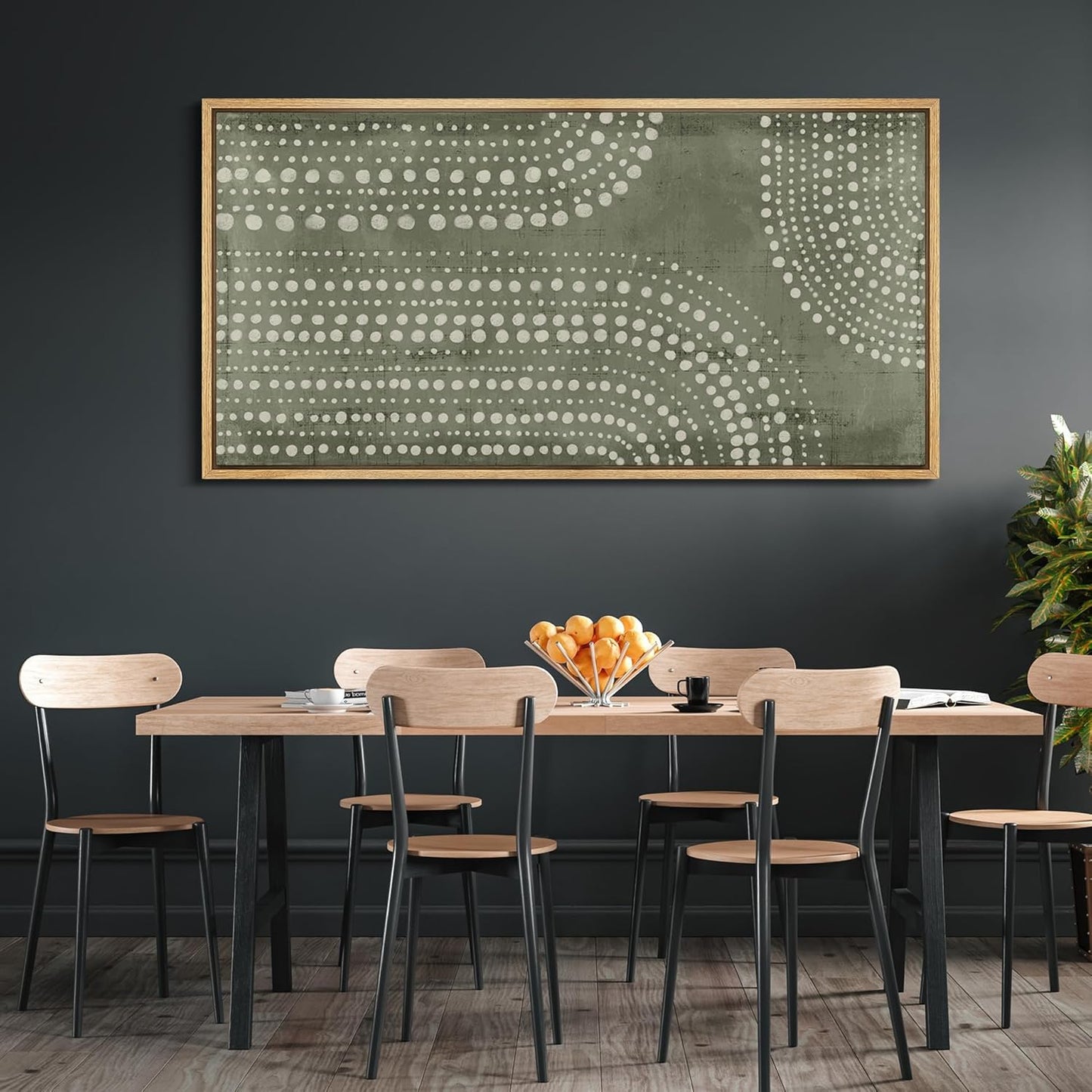 MUDECOR Extra Large Framed Canvas Print Wall Art Abstract Dot Matrix Canvas Art in Olive Tones Antique Retro Fine Art Illustrations Decorative Colorful for Bedroom - 60"x30"