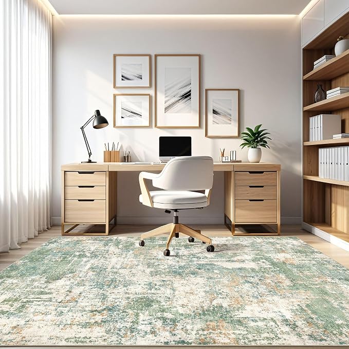 7x10 Area Rug Living Room: Washable Large Abstract Soft Green Rugs Stain Resistant Indoor Floor Non-Slip Accent Carpet for Men Modern Home Enthusiasts Aged 25-45 - Bedroom Office Playroom