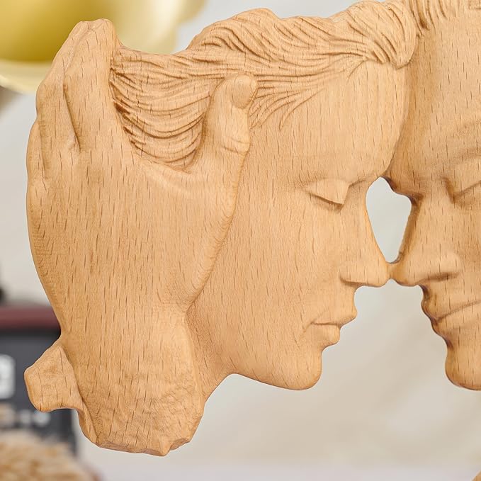 BGCOPPER Wooden Couple Statue, Abstract Couple Sculptures Ornament for Home Decor Women Gift for Anniversary Wedding (8 Inch)