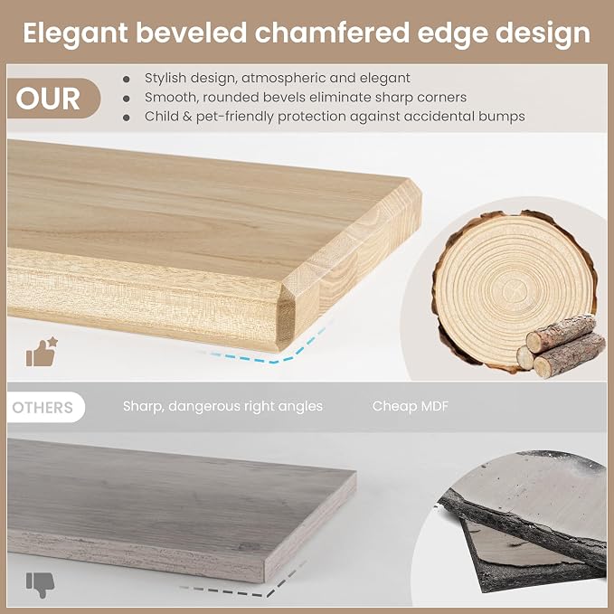 Axeman 30Inch Natural Wood Floating Shelves for Wall|Rustic Wooden Shelves for Bedroom Kitchen Bathroom|Storage Shelf with Invisible Bracket for Wall Mounted|Set of 1|Natural Color