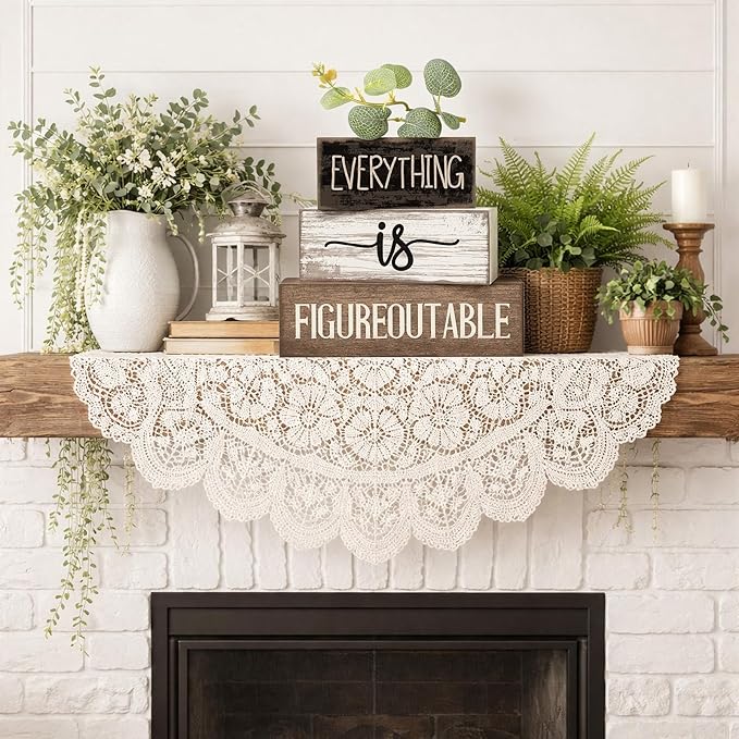 Lineshading 4 Pcs Inspirational Farmhouse Table Decor Everything Is Figureoutable Stacked Wooden Block Signs with Inspirational Quote Eucalyptus Leaves for Home, Living Room, Shelf Housewarming Gift
