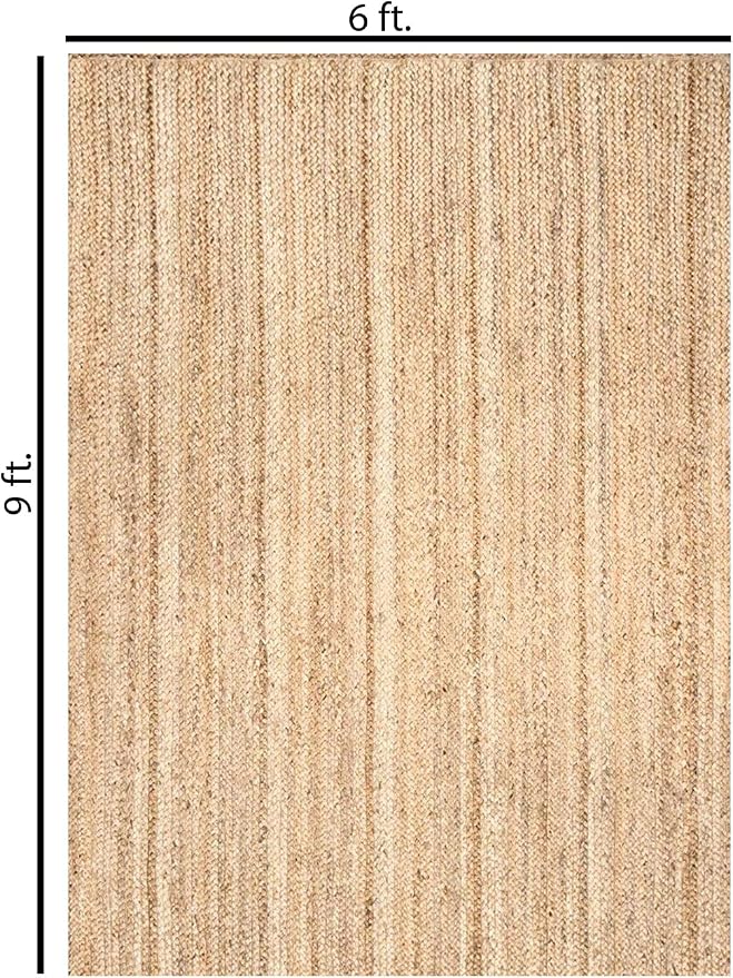 Hand Woven Jute Rug 6x9 Feet Rectangle - Handcrafted Braided Design, Indoor & Outdoor Reversible Natural Fiber Rug - Rustic Farmhouse Carpet for Living Room, Hallway, Bedroom (Natural, 6'x9')