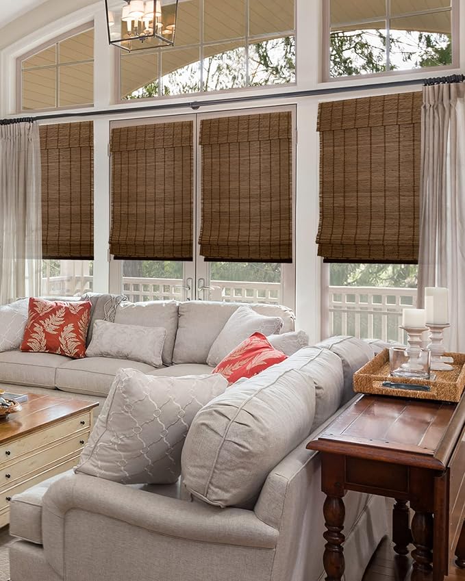 CHICOLOGY Bamboo Roman Shade, Cordless Light Filtering Woven Wood Window Treatment for Living Room, Dining Room, Kitchen & Office, Natural Bamboo Blinds for Boho Coastal Decor, Moose, 39" W x 64" H