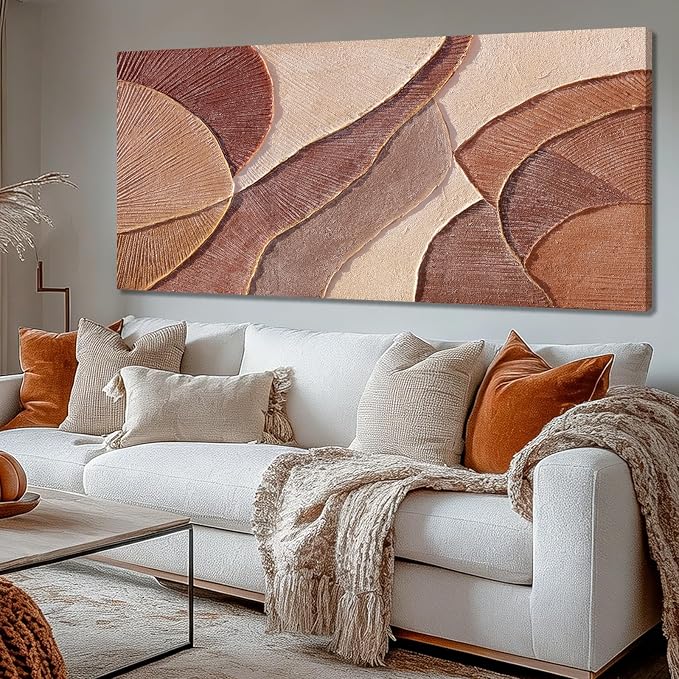 Dolidoteart Brown Beige Canvas Wall Art, Oversized Hand Painted Abstract Oil Painting for Living Room, Large Textured Horizontal Wall Decor for Bedroom Office, 29x58 Inch