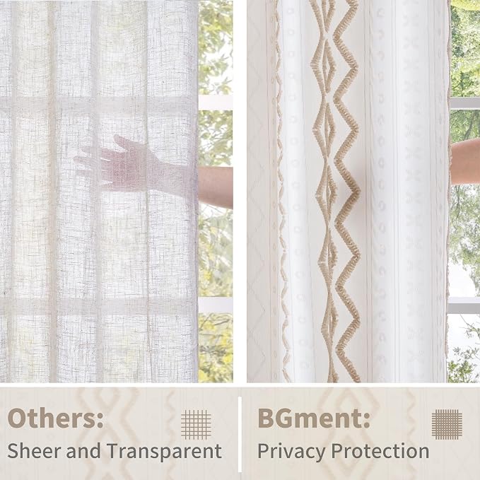 BGment Extra Long Boho Curtains for Living Room 102 Inch Length, Botanical Jacquard Pattern Drapes with Grommet Natural for Bedroom Light Filtering, Linen Color, 2 Panels Set, 52 X 102 Inch
