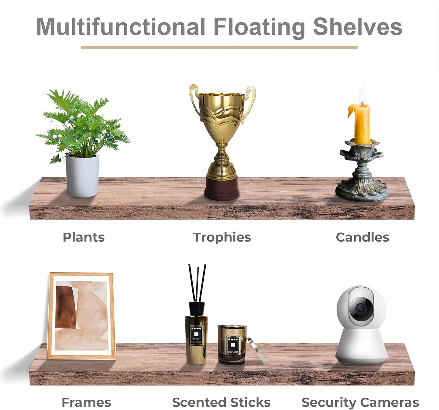 Sorbus Floating Shelves for Wall - 35 Inch Long Bathroom Shelves, Wall Decor for Bedroom, Kitchen, Living Room & Book Storage - Mounted Floating Shelf with Invisible Brackets (Mahogany, 3 Pack)