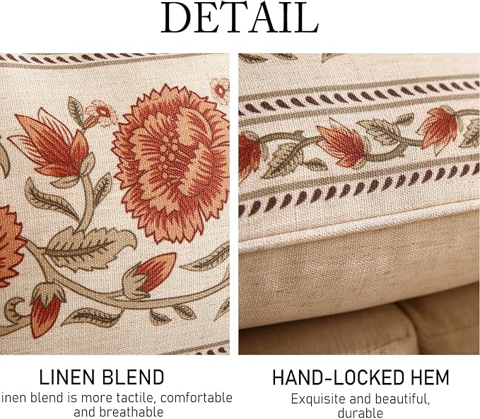 ISAENNE Designer French Linen Throw Pillow Cover,Set of 2,20"x12"-Albano C | Elegant Rectangle Pillow Cover,Concealed Zipper Design,Floral Pattern,Sofas,Bedroom,Living Room,Lounge Chairs,Decor