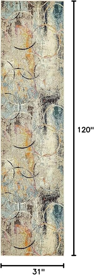 Unique Loom Chromatic Collection Modern Rustic & Vibrant Abstract Area Rug For Any Home Décor (2' 7 x 10' 0 Runner, Beige/ Blue)