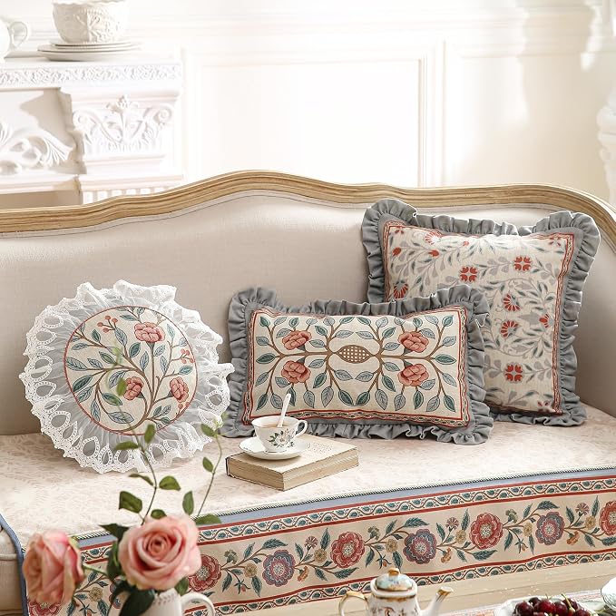 bilin gaier Linen Throw Pillow Cover,Set of 2,Diameter 16"-Flowershadow C | Designer Vintage Elegant Round Pillow Cover,Concealed Zipper,Floral Pattern,Sofa,Bedroom,Living Room,Lounge Chairs