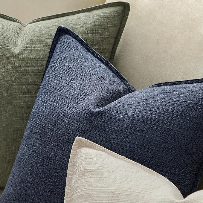 MIULEE Pack of 2 Thick Textured Couch Throw Pillow Covers, Navy Blue Decorative Pillow Covers 20x20, Neutral Linen Cushion Cases for Sofa Bed Living Room Modern Farmhouse Home Decor, No Filling