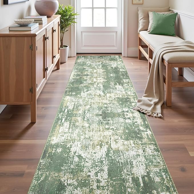 RELEANY Washable Area Rugs 2'x10' Non-Slip Modern Abstract Soft for Living Room Entryway Bedroom Nursery, Print Pattern, Light Green/Yellow