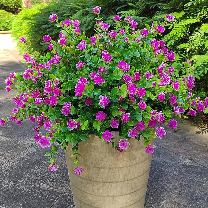 Grunyia 12 Bundles Artificial Flowers for Outdoors, UV Resistant Fake Flowers with Plastic Plants, Faux Flowers for Outside Window Box Front Porch Hanging Planter Decor (Magenta)