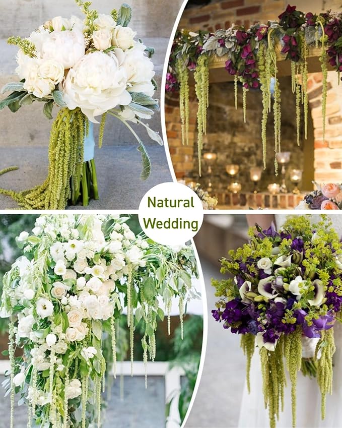 10Pcs Neon Green Dried Amaranthus Hanging Flowers – 23" Dyed Natural Preserved Flowers for Wedding Arch, Floral Garland, Rustic Vase Decor