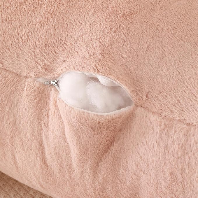 Large Plush Backrest Pillow for Sitting in Bed,Faux Fur,Pink | 19" Back Pillow with Arms Supports Adults,College Students,Elbows & Forearms for Dorm Reading,Gaming,Watching TV