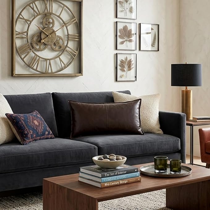 Genuine Leather Pillow Cover Case for Lumbar Throw Couch Pillows - Modern Farmhouse Decorative Sofa Thick & Soft Cushion Covers (Chocolate Brown, 16" x 24")
