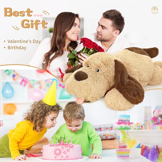 MorisMos 40 Inch Giant Dog Stuffed Animals, Fluffy Large Stuffed Dog Plush, Big Puppy Throw Pillow Gifts for Kids, Boys, Girls, Brown
