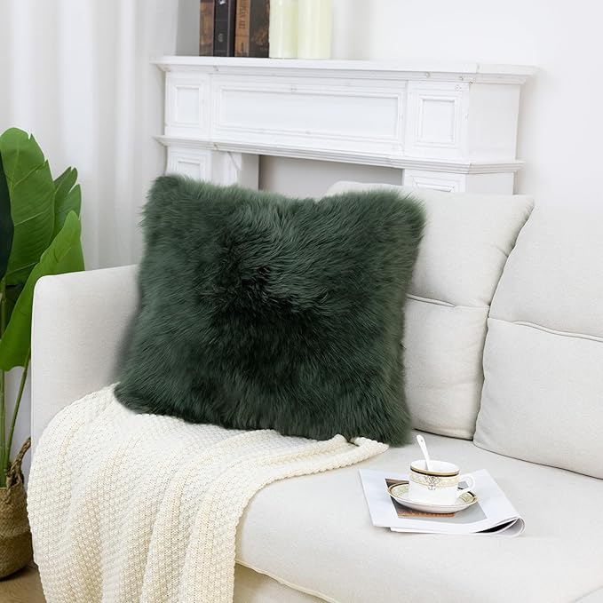Luxury Soft Fur Sheepskin Fleece Cushion Cover Pillowcase Decorative Throw Pillows Covers, No Pillow Insert, 1pc (Forest Green, 18"×18")