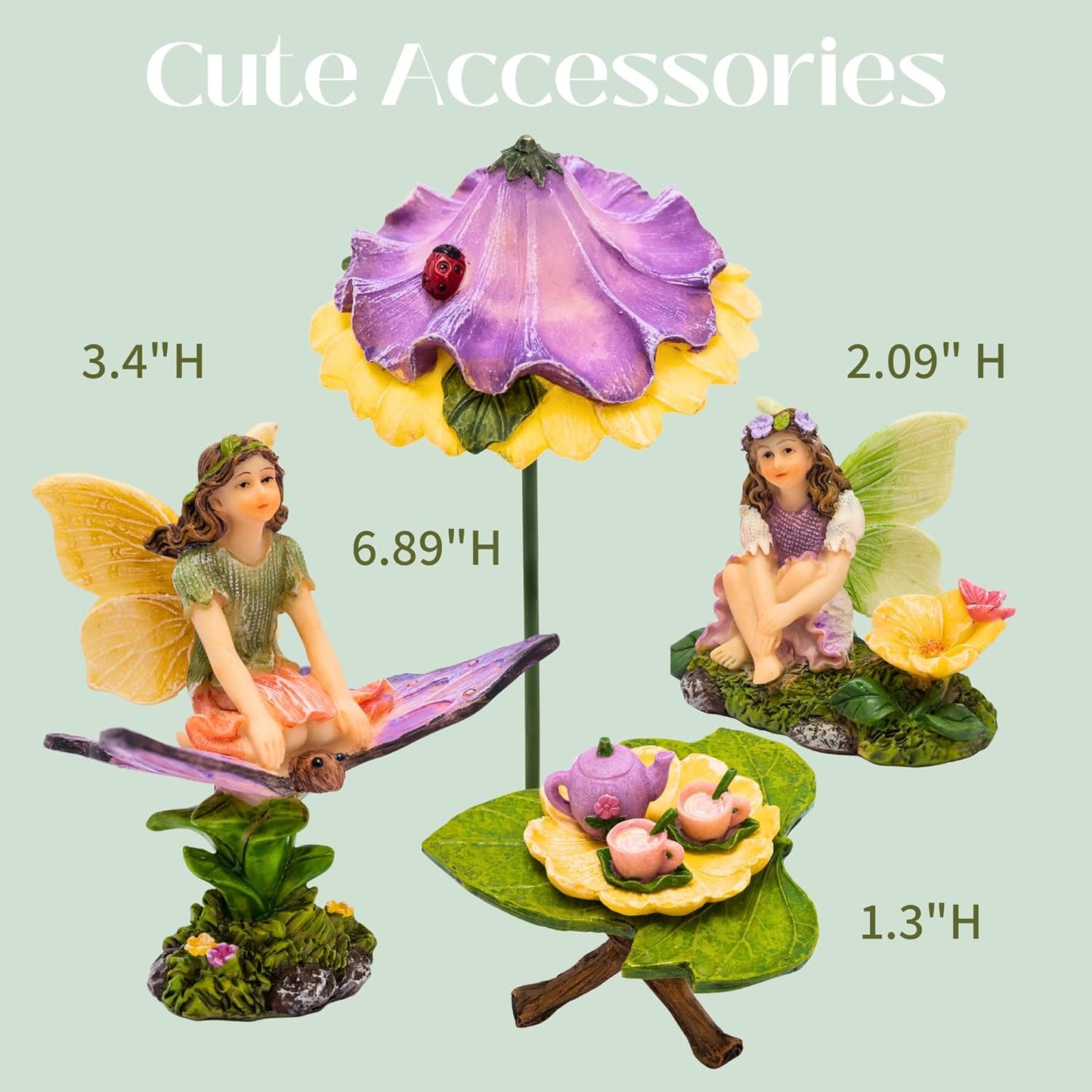 PRETMANNS Fairy Garden Accessories - Adorable Fairies for Gardens, Cute Miniatures with Furniture Kit