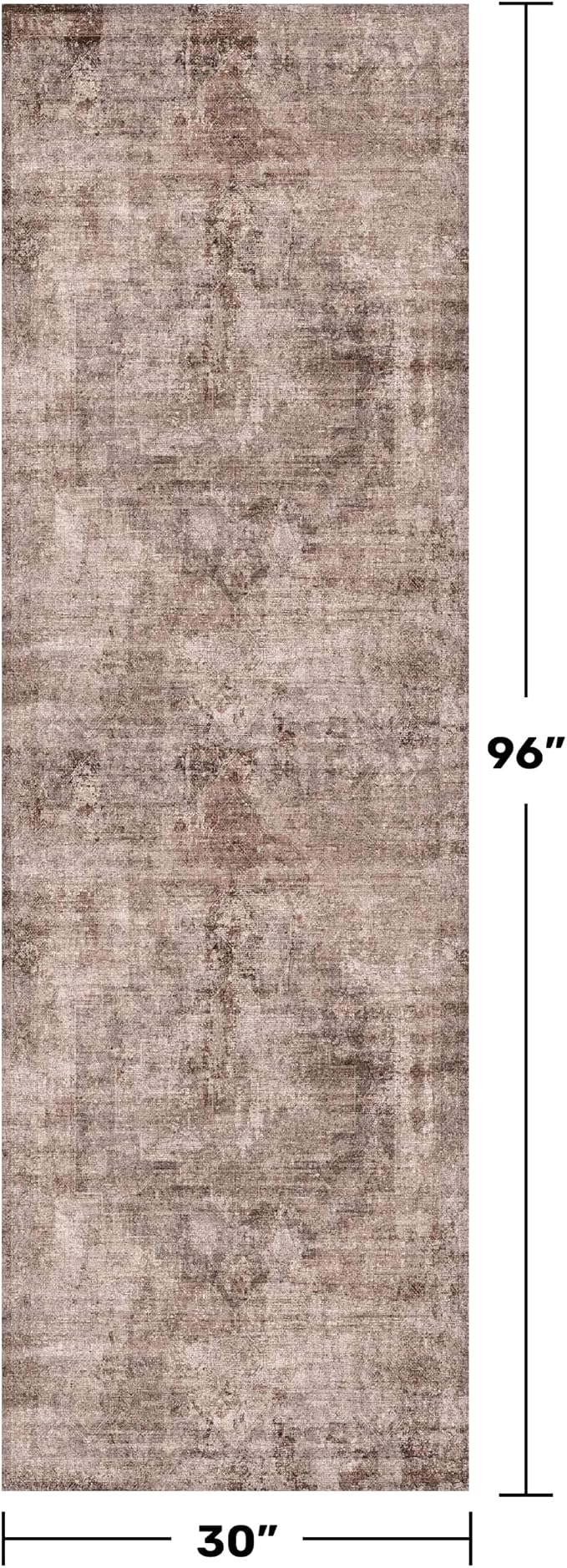 Hazo Haus 2'6" x 8' Washable Red Brown Hallway Runner Rug, Non-Slip Low-Pile