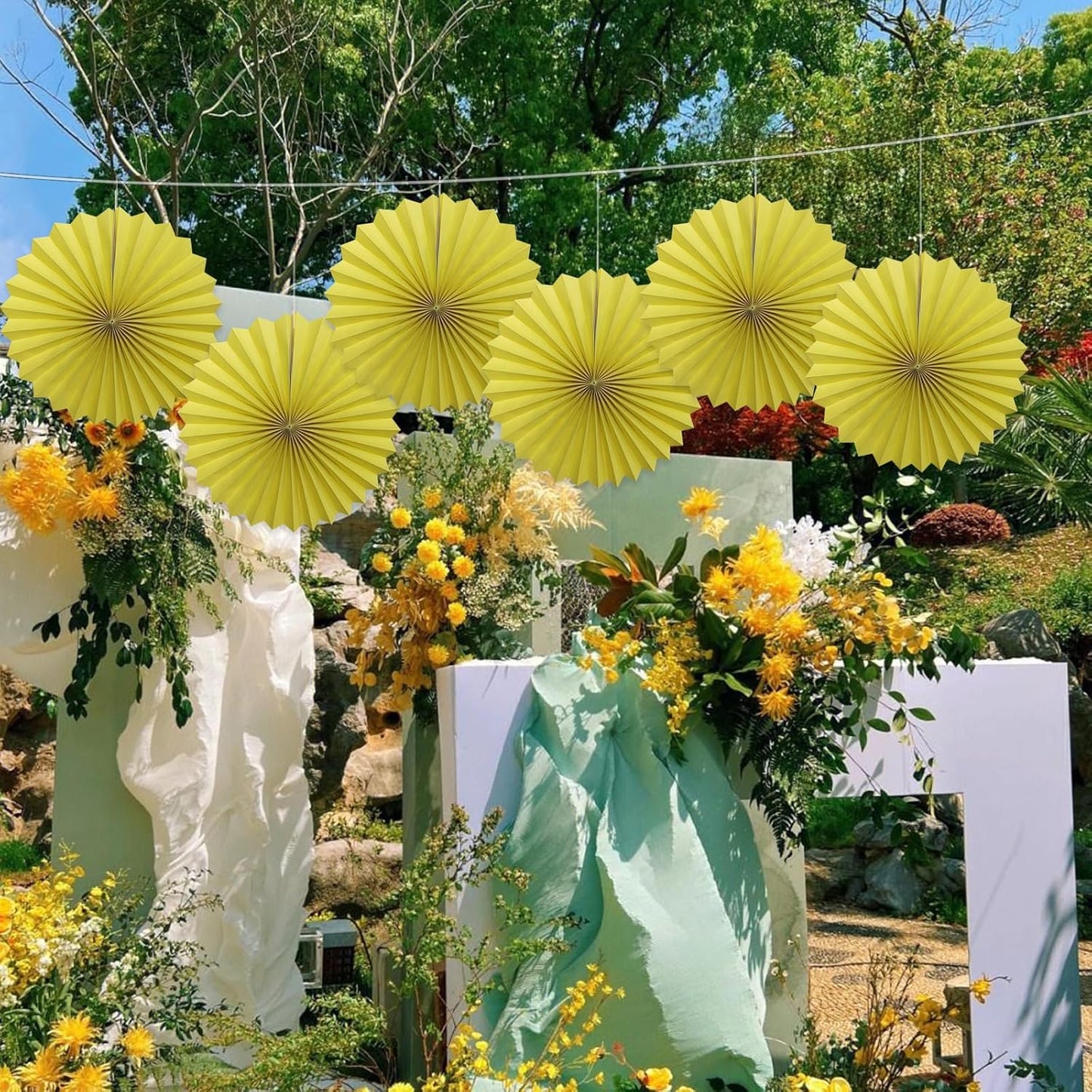 Yellow Party Decorations,Paper Decorations for Party,Lemon Decorations Party Paper Fans Bulk 16in,Anniversary Decorations for Party 30 Color DIY Set （Lemon Yellow）