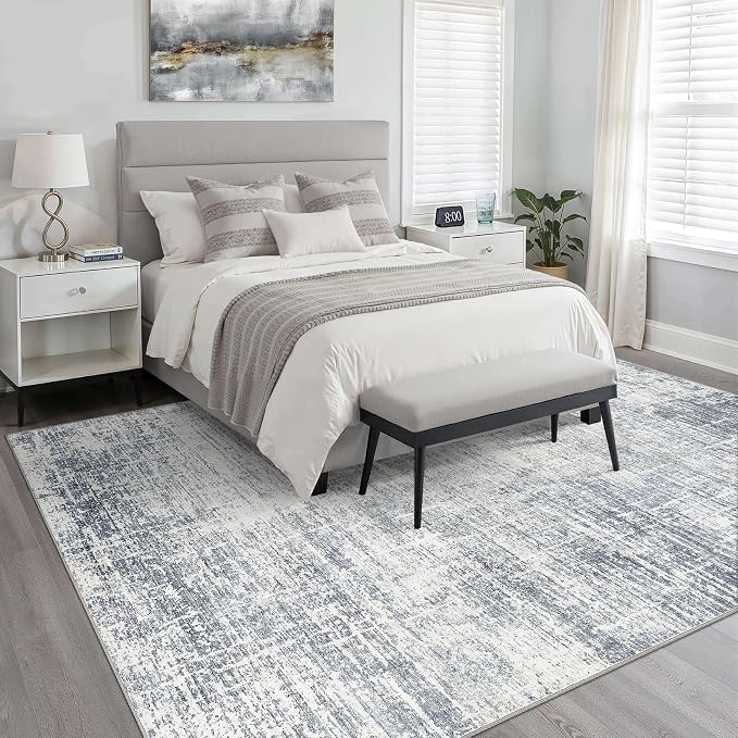 8x10 Area Rugs Living Room: Washable Large Neutral Blue Rug Abstract Soft Modern Stain Resistant Indoor Floor Non-Slip Carpet for Bedroom Nursery Kids Office Playroom Dining Room Under Table Home