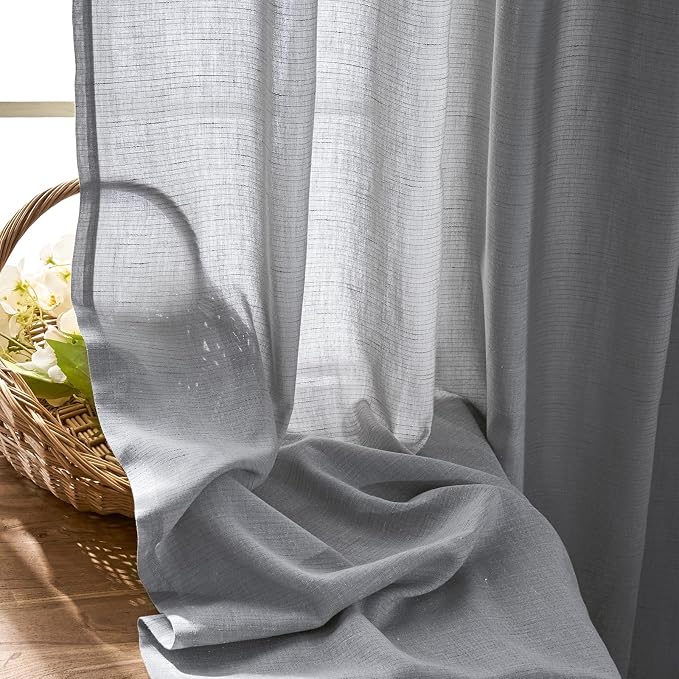 jinchan Grey Sheer Curtains 63 Inch Length for Door Window Light Weight Two Pages Curtains for Living Room Light Filtering Grommet Drapes Semi Transparent Drapes Providing Privacy for Bedroom 50"Wide