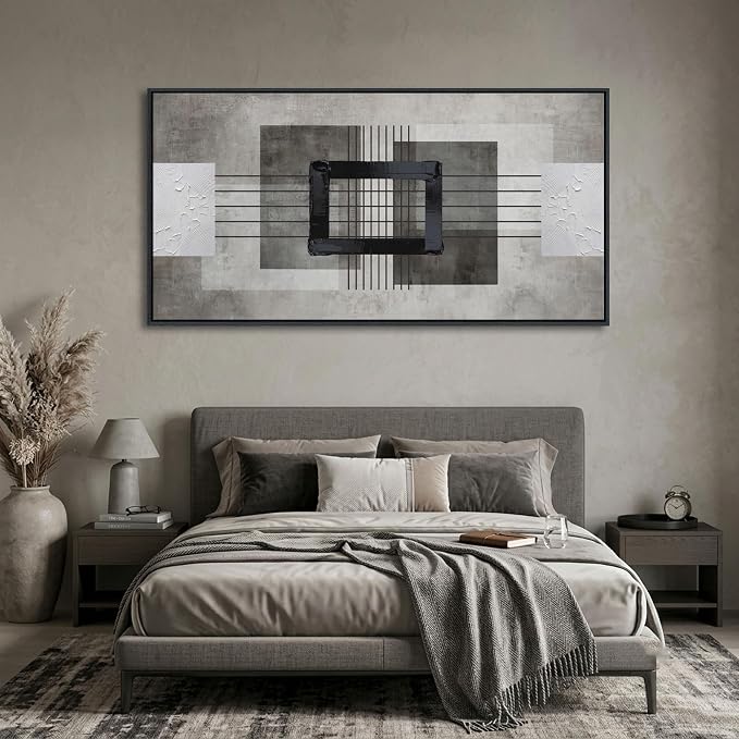 Large Abstract Canvas Wall Art for Living Room - Modern Neutral Beige & Gray Framed Artwork, Minimalist Textured Wall Paintings for Bedroom Decor, Sophisticated Gallery Pictures 24×48IN