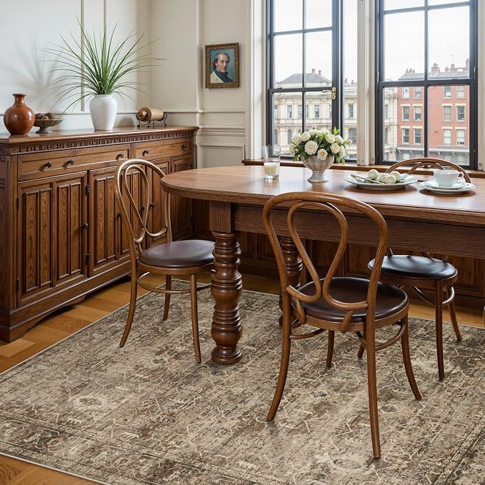 Lahome Margot Vintage 6x9 Washable Brown Rugs for Living Room Bedroom, Soft Dining Room Rugs for Under Table, Non Slip Indoor Throw Carpet for Entryway Kitchen Office (6x9ft,Brown)