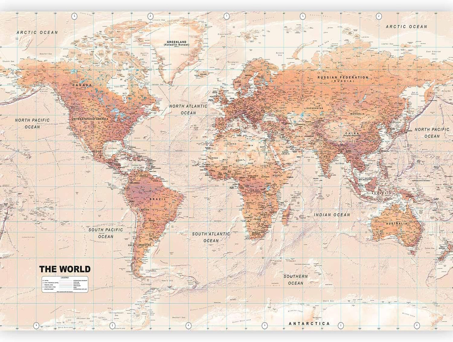 artgeist Premium Wall Mural World Map 79x55 in - XXL Non-Woven Wallpaper Fleece Wall Decor Photo Print Picture Image Design Home Map of The World k-A-0091-a-c