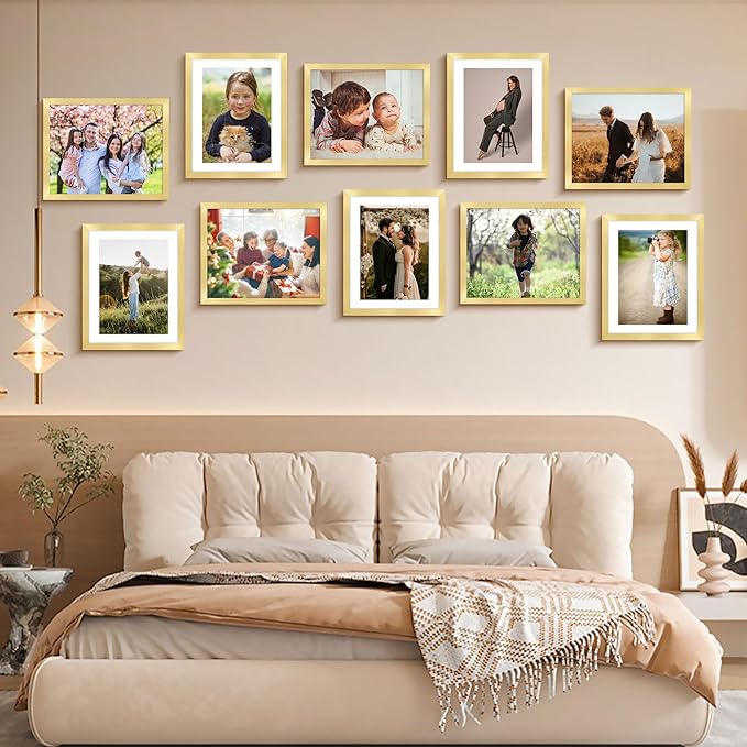 FIXSMITH 8x10 Picture Frame Set of 2, Gold Picture Frames Collage for Tabletop or Wall Display, Photo Frame with HD Plexiglass, Display Pictures 5x7 with Mat or 8x10 Without Mat (Pack of 2)